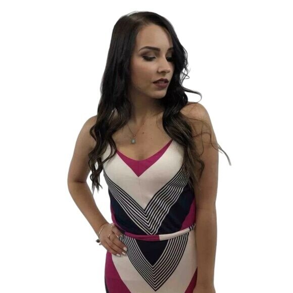 Vintage Neiman Marcus Chevron Striped Tie Waist Maxi Dress - Picture 6 of 16